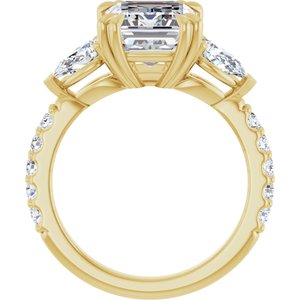 14K Yellow Gold 10x8 mm Emerald Double Claw-Prong Three-Stone Accented Engagement Ring. 127136:3087:P