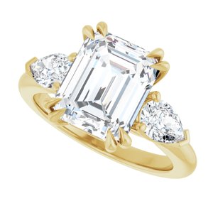 14K Yellow Gold 10x8 mm Emerald Double Claw-Prong Three-Stone Engagement Ring. 127138:297:P