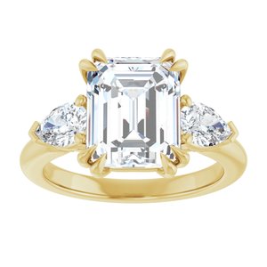 14K Yellow Gold 10x8 mm Emerald Double Claw-Prong Three-Stone Engagement Ring. 127138:297:P