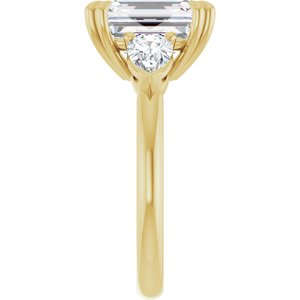 14K Yellow Gold 10x8 mm Emerald Double Claw-Prong Three-Stone Engagement Ring. 127138:297:P