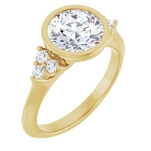14K Yellow Gold 8 mm Round Bezel-Set Accented Engagement Ring. 127219:255:P