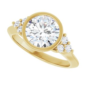 14K Yellow Gold 8 mm Round Bezel-Set Accented Engagement Ring. 127219:255:P