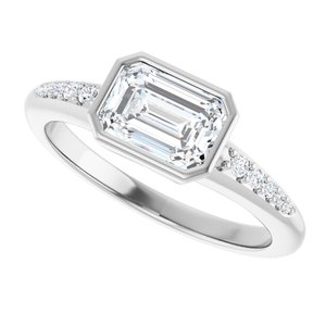 14K White Gold 7x5 mm Emerald Bezel-Set Accented Engagement Ring. 127214:2679:P