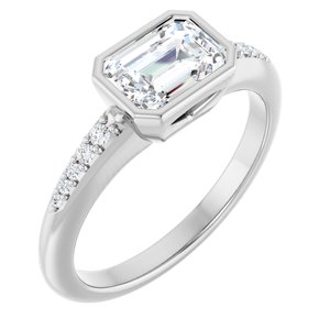14K White Gold 7x5 mm Emerald Bezel-Set Accented Engagement Ring. 127214:2679:P