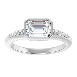 14K White Gold 7x5 mm Emerald Bezel-Set Accented Engagement Ring. 127214:2679:P