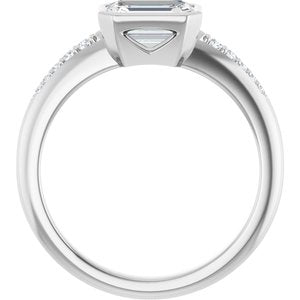 14K White Gold 7x5 mm Emerald Bezel-Set Accented Engagement Ring. 127214:2679:P