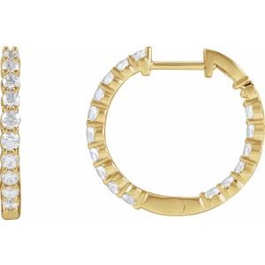 14K Yellow Gold 1 CTW Diamond Inside-Outside Hinged 19.3 mm Hoop Earrings. 653631:110:P