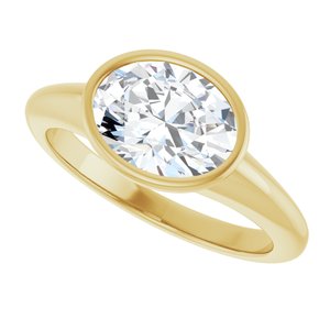 14K Yellow Gold 9x7 mm Oval Bezel-Set Solitaire Engagement Ring. 127216:1847:P