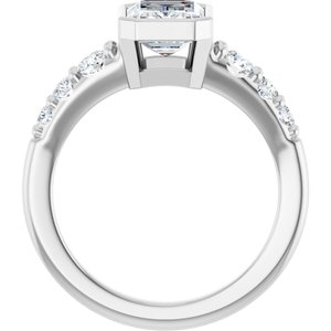 14K White Gold 8x6 mm Emerald Bezel-Set Accented Engagement Ring. 127185:1936:P