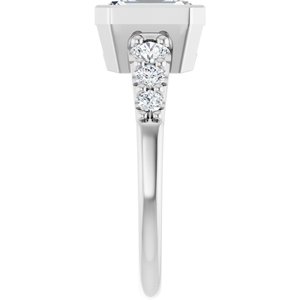 14K White Gold Bezel-Set 8x6 mm Emerald Accented Engagement Ring. 127185:1936:P