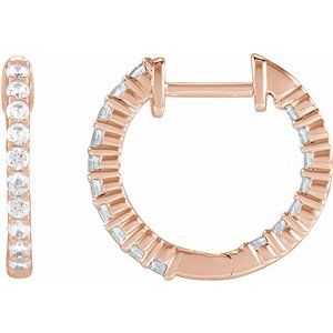 14K Rose Gold 1/2 CTW Diamond Inside-Outside Hinged 14.5 mm Hoop Earrings. 653631:106:P