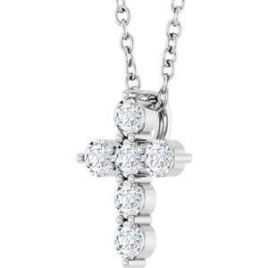 14K White Gold 1/4 CTW Diamond Cross Necklace