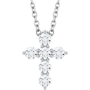 14K White Gold 1/4 CTW Diamond Cross Necklace