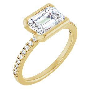 14K Yellow Gold 8x6 mm Emerald 1/6 CTW Diamond Half-Bezel Accented Engagement Ring. 689523:600:P