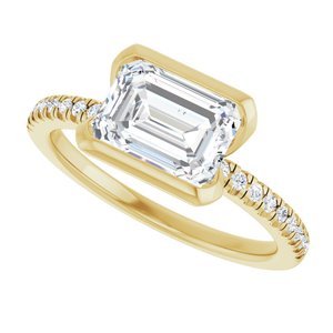 14K Yellow Gold 8x6 mm Emerald 1/6 CTW Diamond Half-Bezel Accented Engagement Ring. 689523:600:P