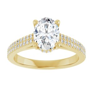 14K Yellow Gold 8x6 mm Oval Hidden Halo-Style Accented Engagement Ring. 127236:1351:P