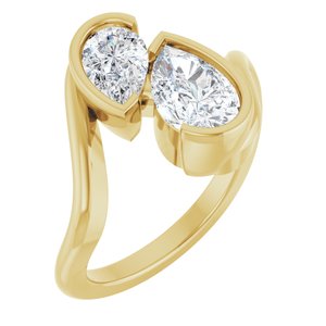 14K Yellow Gold 2 3/4 CTW Pear Diamond Two-Stone Half Bezel-Set Engagement Ring. 689531:LG706:P