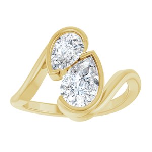 14K Yellow Gold 2 3/4 CTW Pear Diamond Two-Stone Half Bezel-Set Engagement Ring. 689531:LG706:P