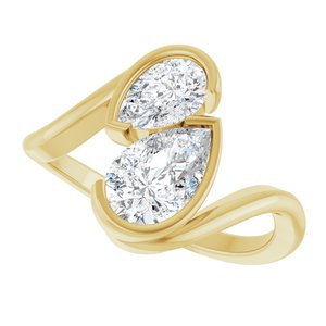14K Yellow Gold 2 3/4 CTW Pear Diamond Two-Stone Half Bezel-Set Engagement Ring. 689531:LG706:P