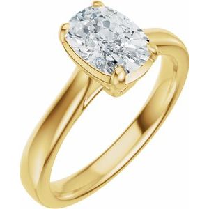 14K Yellow Gold 7x5 mm Elongated Cushion Solitaire Engagement Ring. 689419:700:P