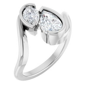14K White Gold 1 CTW Pear Diamond Two-Stone Half Bezel-Set Engagement Ring. 689531:LG701:P