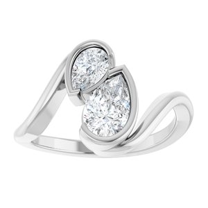 14K White Gold 1 CTW Pear Diamond Two-Stone Half Bezel-Set Engagement Ring. 689531:LG701:P
