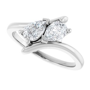 14K White Gold 6x4 mm Pear Two-Stone Engagement Ring. 122928:611:P