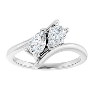 14K White Gold 6x4 mm Pear Two-Stone Engagement Ring. 122928:611:P