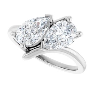 14K White Gold 8.5x5 mm Pear Two-Stone Engagement Ring. 122928:636:P