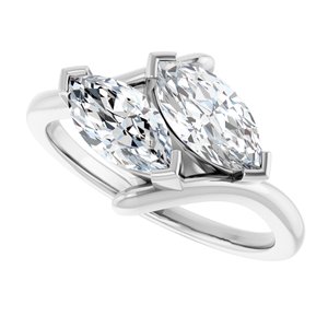 14K White Gold 9x4.5 mm Marquise Two-Stone Engagement Ring. 122928:643:P