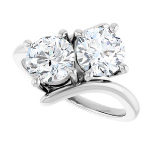 14K White Gold 6.5 mm Round Two-Stone Engagement Ring. 122928:672:P
