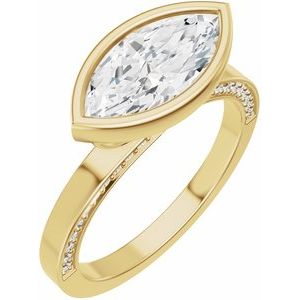 14K Yellow Gold 12x6 mm Marquise 1/3 CTW Diamond Bezel-Set Accented Engagement Ring. 689530:624:P