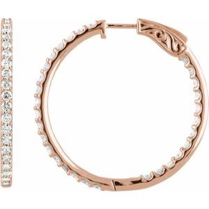 14K Rose Gold 6 1/2 CTW Diamond Inside-Outside 51 mm Hinged Hoop Earrings. 650183:LG632:P