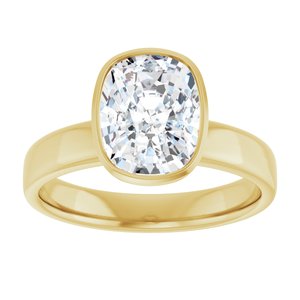 14K Yellow Gold 2 1/2 CTW Bezel-Set Elongated Cushion Solitaire Engagement Ring. 127432:LG6004:P