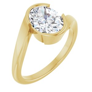14K Yellow Gold 9x7 mm Oval Half Bezel-Set Solitaire Engagement Ring. 127195:975:P