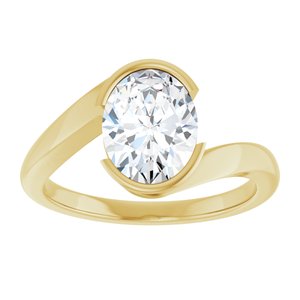 14K Yellow Gold 9x7 mm Oval Half Bezel-Set Solitaire Engagement Ring. 127195:975:P