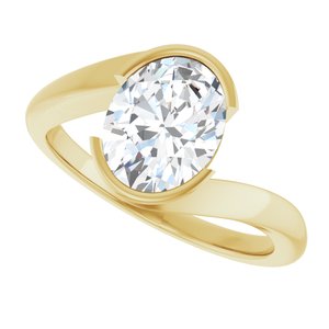 14K Yellow Gold 9x7 mm Oval Half Bezel-Set Solitaire Engagement Ring. 127195:975:P
