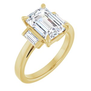 14K Yellow Gold 10x7 mm Emerald Three-Stone Engagement Ring. 127304:3087:P