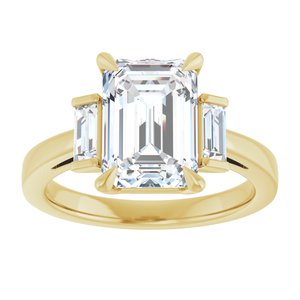 14K Yellow Gold 10x7 mm Emerald Three-Stone Engagement Ring. 127304:3087:P