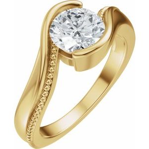 14K Yellow Gold 6.5 mm Round Half Bezel-Set Bypass Accented Solitaire Engagement Ring. 689529:600:P
