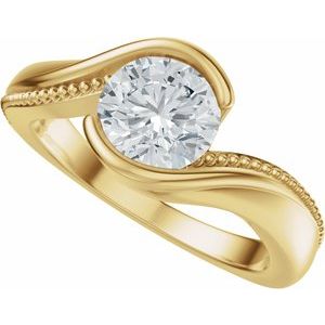 14K Yellow Gold 6.5 mm Round Half Bezel-Set Bypass Accented Solitaire Engagement Ring. 689529:600:P