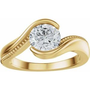 14K Yellow Gold 6.5 mm Round Half Bezel-Set Bypass Accented Solitaire Engagement Ring. 689529:600:P