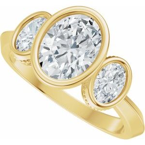 14K Yellow Gold 8x6 mm Oval 5/8 CTW Diamond Three-Stone Bezel-Set Hidden Halo-Style Engagement Ring. 689524:LG709:P