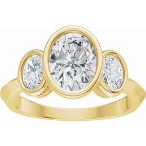 14K Yellow Gold 8x6 mm Oval 5/8 CTW Diamond Three-Stone Bezel-Set Hidden Halo-Style Engagement Ring. 689524:LG709:P