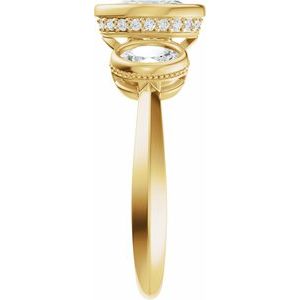 14K Yellow Gold 8x6 mm Oval 5/8 CTW Diamond Three-Stone Bezel-Set Hidden Halo-Style Engagement Ring. 689524:LG709:P