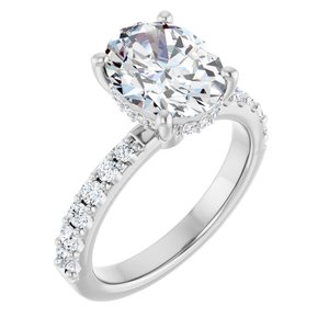 14K White Gold 10x8 mm Oval Hidden Halo-Style Engagement Ring. 127241:1719:P