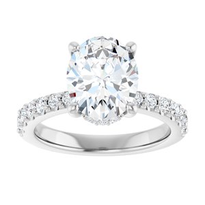 14K White Gold 10x8 mm Oval Hidden Halo-Style Engagement Ring. 127241:1719:P