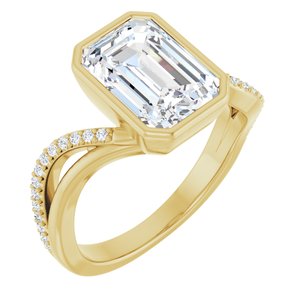 14K Yellow Gold 10x7 mm Emerald Accented Bezel-Set Engagement Ring. 127267:211:P