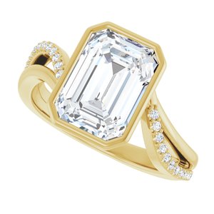 14K Yellow Gold 10x7 mm Emerald Bezel-Set Accented Engagement Ring. 127267:211:P