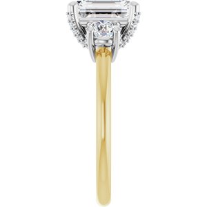 14K Yellow/White Gold 8x6 mm Emerald Three-Stone Hidden Halo-Style Engagement Ring. 127345:701:P